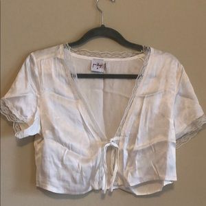Princess Polly silky lace cream crop top